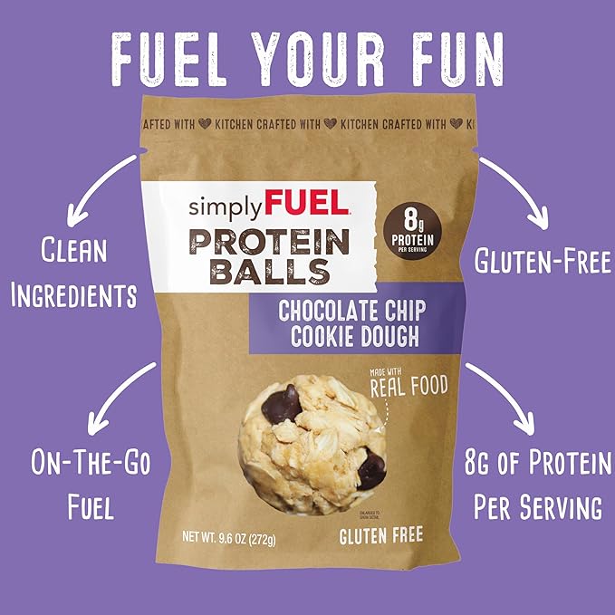 simplyFUEL Whole Food Protein Balls with Probiotics - Chocolate Chip Cookie Dough Snacks - 8g Protein Snack - Gluten Free Energy Balls