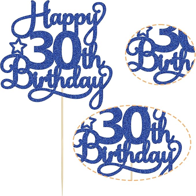 1 Pack Happy 30th Birthday Cake Topper Blue Glitter 30 & Fabulous Cheers to 30 Years Old 30th Birthday Cake Pick for Celebrating 30th Birthday Anniversary Party Cake Decorations Supplies