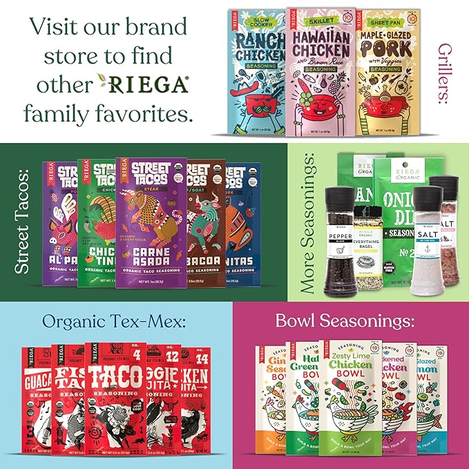Riega Organic Al Pastor Street Taco Seasoning – Traditional Mexican Pork Taco Spice Mix for Grilling or Oven – 1 oz (Pack of 8)