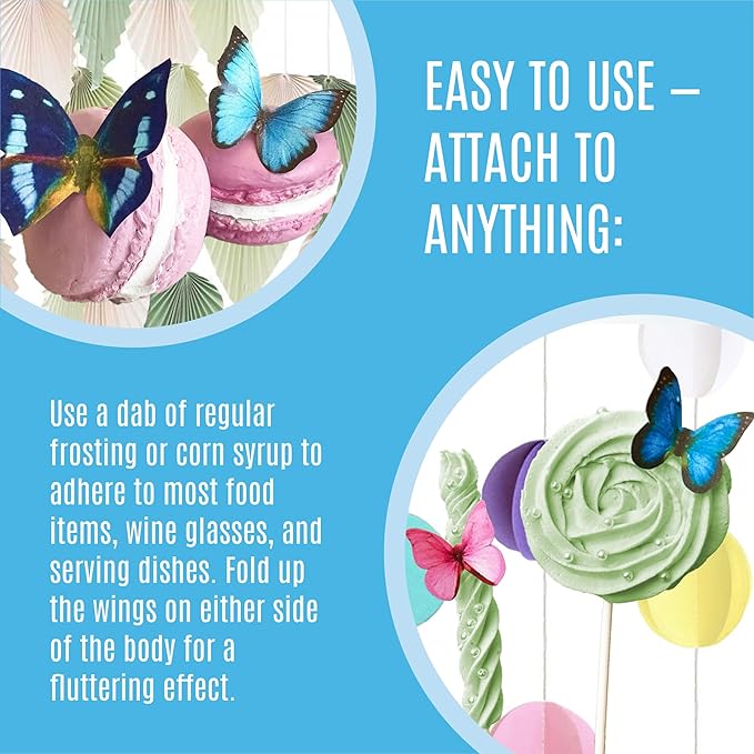 Sugar Robot Edible Butterflies for Cake Decorating - Small Pastel Blue Butterfly Cake Toppers and Cupcake Toppers - Decoration Made in the USA - Premium Crafted (Blue)
