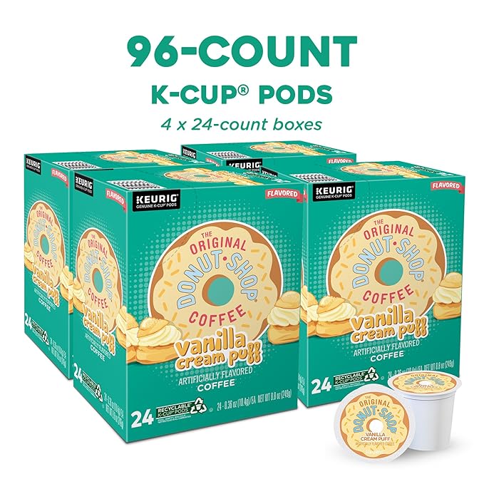 The Original Donut Shop Vanilla Cream Puff Coffee, Keurig Single Serve K-Cup Pods, Medium Roast, 96 Count