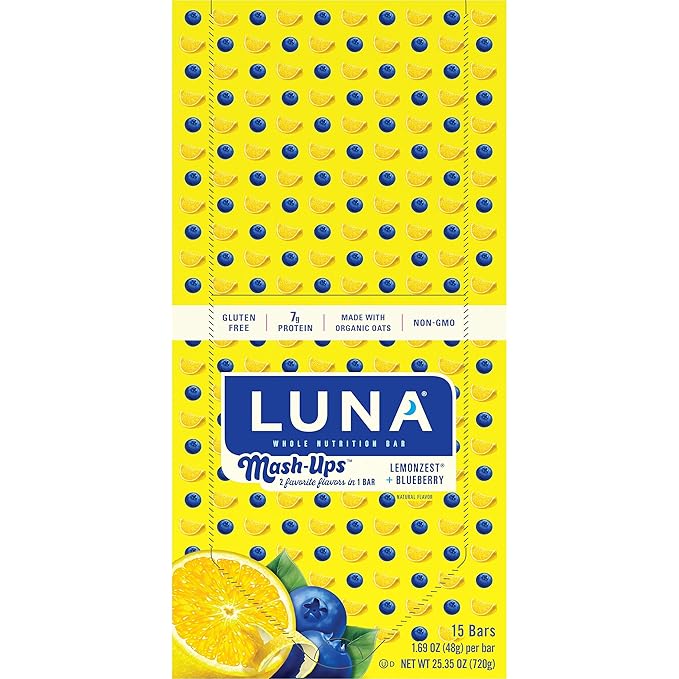 LUNA Bar - Mash-Ups LemonZest + Blueberry Flavor - Snack Bars - Non-GMO - Gluten-Free Protein Bars - Made with Organic Oats (15 Pack)