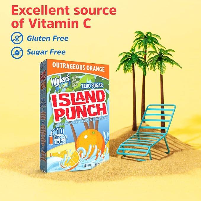 Wyler's Light Island Punch Singles To Go, Water Drink Mix, Outrageous Orange, 10 Count, Pack Of 12 (120 Single Servings)