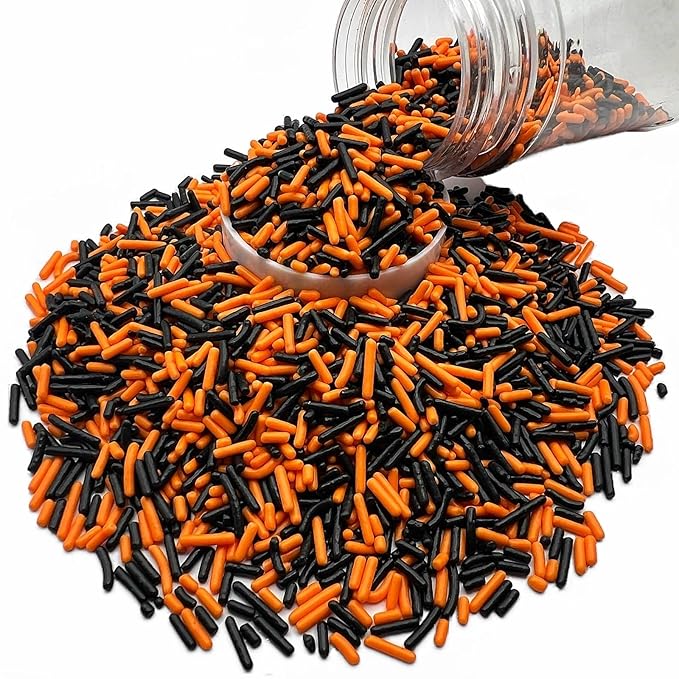 SE Si&Moos Black and Orange Sprinkles Edible Black and Orange Jimmies Soft Jimmy Sprinkles Halloween Cake Decorations Christmas Cookie Decorations for Cake Decorating,Ice Cream Toppings & Baking 2.75 OZ