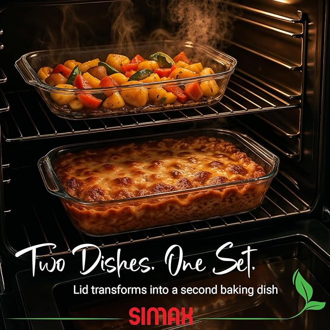 Simax Large Glass Casserole Dish, Oven Safe Cookware With Lid, Oblong Covered Glass Dish For Baking, Serving, Cooking, Microwave and Dishwasher Safe Bakeware, 3 Quart Capacity