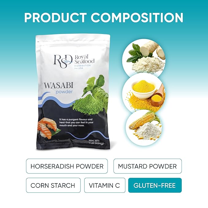 RSF ??Premium Wasabi Powder 1 LB ??Real Japanese Horseradish Root Powder for Sushi, Sashimi & Sauces ??Gluten Free, Hot & Spicy Sushi Seasoning ??Pure Wasabi Paste for Dipping