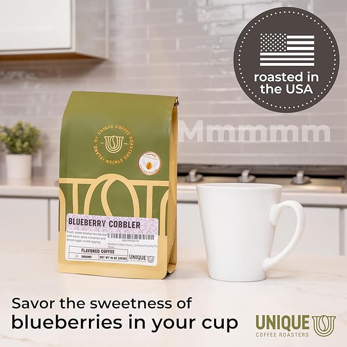 Blueberry Cobbler Flavored Ground Coffee, 1 LB (16 oz) bag, Medium Roast, 100% Arabica Premium Quality Flavor
