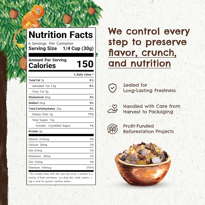Snack Tropical Trail Mix 7 oz – The True Organic Brazil Nuts Roasted + Dried Apple + White Raisins + Dried Pineapple + Passion Fruit Nibs – Kosher – Fresh, Vegan and Gluten Free – Forest Up