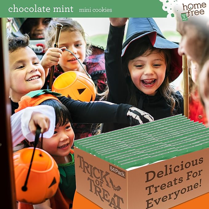 Homefree Chocolate Mint Mini Cookies, Gluten Free, Nut Free, Vegan, Individually Wrapped Packs, School Safe and Allergy Friendly Snack, 0.95 oz. (Pack of 64)