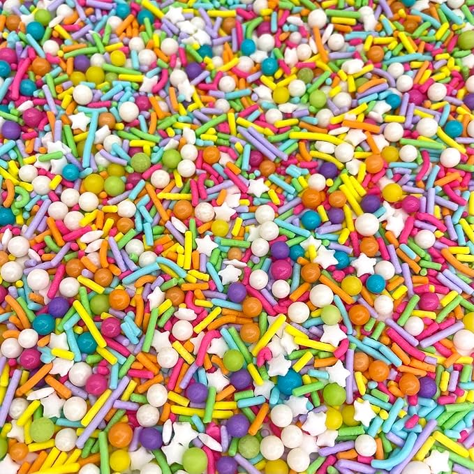 Manvscakes, pink sprinkles, valentines, cake sprinkles, gluten free, cookies, chocolate, fondant, princess topping, ice cream, edible, dessert decoration (Rainbow)