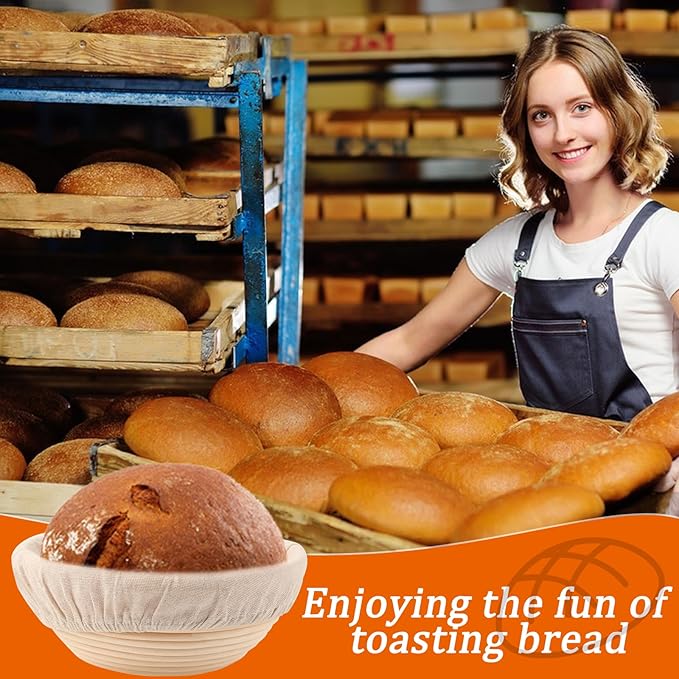 9 inch Round Banneton Bread Proofing Basket Sourdough Bread Baking Supplies Set of 3 Sourdough Starter Kit Baking Gifts