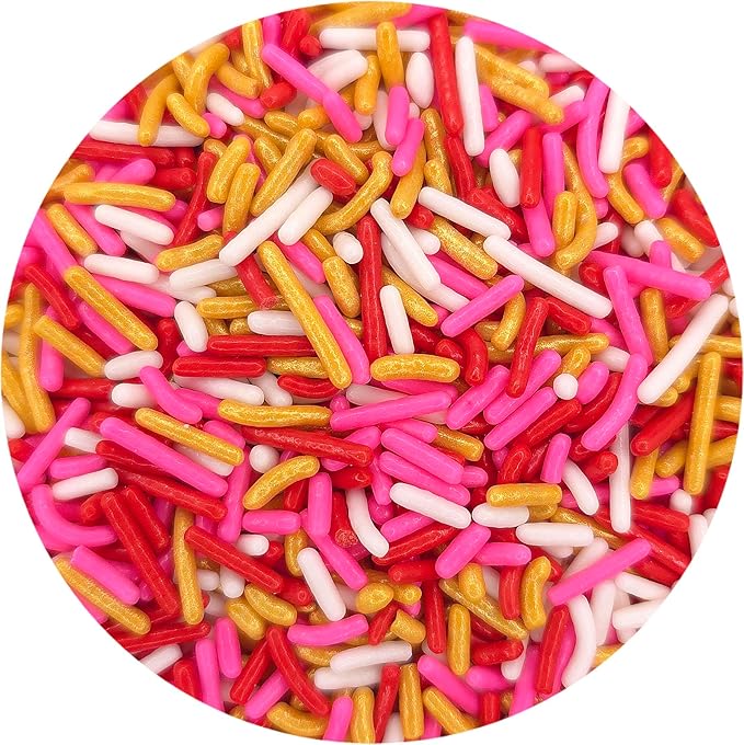 NCS Red, White, Pink, and Gold Edible Jimmies Sprinkles, 8 ounces - Great for Cupcakes, Cookies, Cakes, Cakes Pops, Donuts