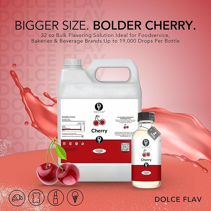 Dolce Flav Cherry Flavoring ??32 oz. ??Premium Oil-Based Extract for Chocolates, Frostings, Baked Goods & Confections | Classic Sweet Flavor for Bakeries & Candy Shops