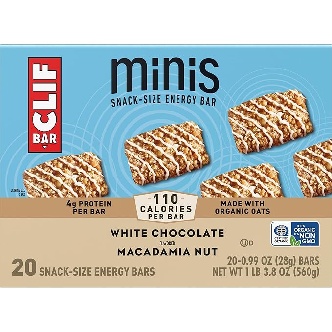CLIF BAR Minis - White Chocolate Macadamia Nut Flavor - Made with Organic Oats - 4g Protein - Non-GMO - Plant Based - Snack-Size Energy Bars - 0.99 oz. (20 Pack)