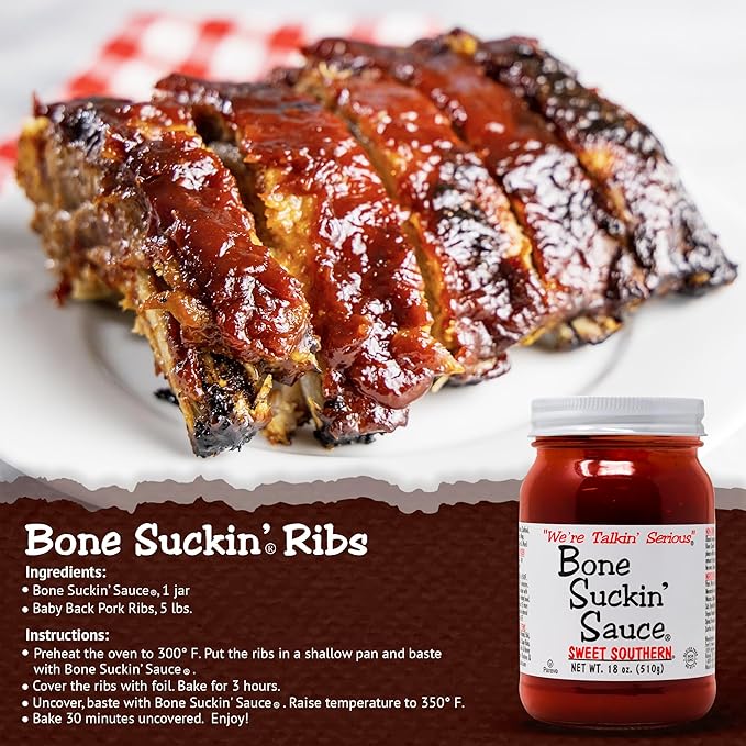 Bone Suckin' Sauce Sweet Southern BBQ Sauce, Gluten-Free, Non-GMO, Kosher, Sweetened with Cane Sugar & Molasses, All-Purpose Barbecue Sauce, For Ribs, Chicken, Pork, Beef (1 Count, Sweet Southern)
