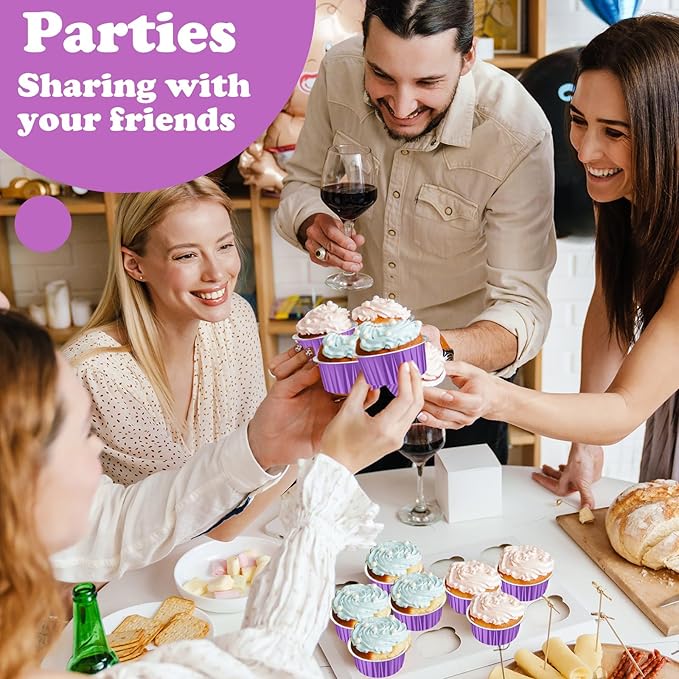 Gejoy 400 Pcs Aluminum Foil Baking Cups with Lids 5 oz Disposable Ramekins Mini Cake Pans Creme Brulee Cupcake Liners Muffin Tins Flan Mold Dessert Container for Wedding(Purple,Classic)