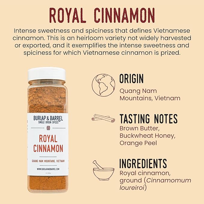 Burlap & Barrel Royal Cinnamon ??Intense Sweetness & Spiciness of Vietnamese Cinnamon Powder & Spice ??As seen on Shark Tank - 16oz Container