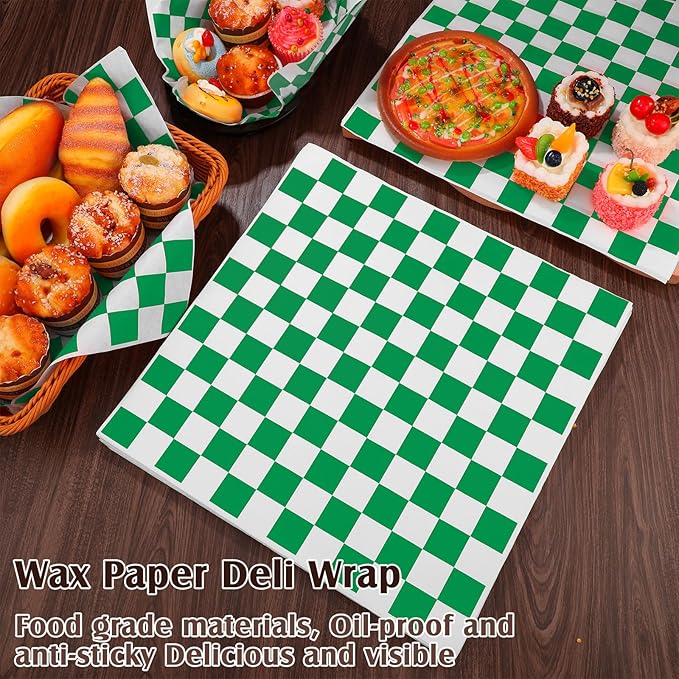 Honeydak 600 Pcs Sandwich Wrapping Paper Sheet 15x15 Checkered Food Wax Sheets Parchment Burgers Paper Basket Liner Grease Restaurant Wedding Party Supplies for Wrapping Bread BBQ