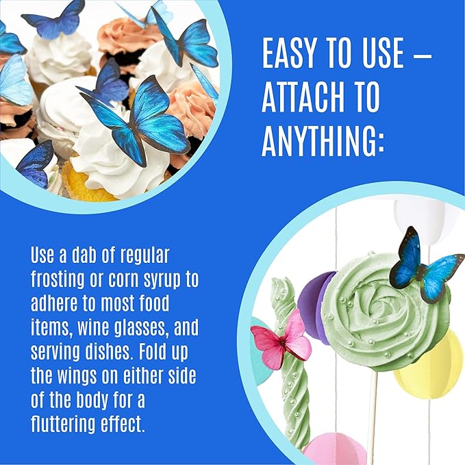 Sugar Robot Edible Butterflies for Cake Decorating- Large Size Butterfly Decorations - Cake Toppers and Cupcake Toppers - Made in the USA - Premium Crafted (Blue)
