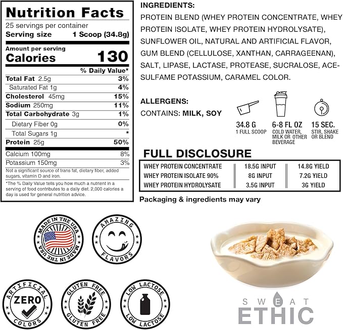 Whey'd Protein Powder, 25 G Whey Protein Blend with Concentrate, Isolate & Hydrolysate, Low Lactose & Digestive Enzymes for Easy Mixing & Smooth Texture, Cinnamon Cereal Milk, 25 Servings