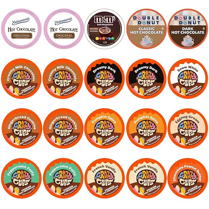 Perfect Samplers Hot Chocolate Pods Variety Pack Sampler, Hot Cocoa Single Serve Cups for Keurig K Cup Brewers, 20 Count