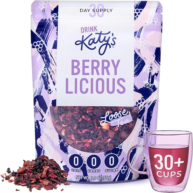 Katy?™s® Berrylicious Loose Leaf Tea | Hibiscus, Blueberry & Cranberry | Fruity Herbal Tea | Caffeine-Free Fruit Tea | Cold Brew or Hot | 30+ Cups | Antioxidant-Rich | Woman-Owned | 3oz Pouch