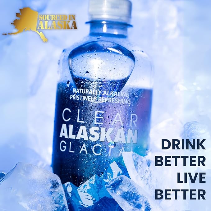 Clear Alaskan Fresh Glacier Water - Naturally Alkaline Glacial Water, rich in Minerals and Electrolytes | 33.8 Fl Oz (1000 ml) - Pack of 12 | Pristine and bottled at the source in BPA-free plastic bottles