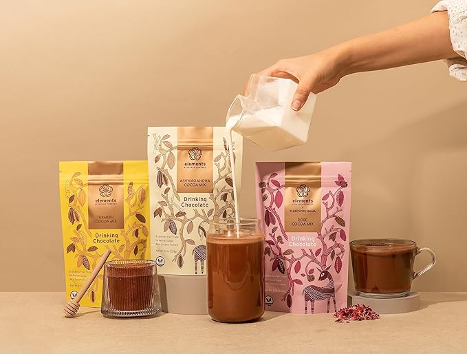 Elements Truffles Rose Essential Oil Hot Chocolate - Heavy Metal Tested- All-Natural, Handmade Hot Chocolate Mix - Uses Ecuadorian, Fair Trade, Organic Cacao Powder - Vegan Hot Cocoa Mix - 16 Oz