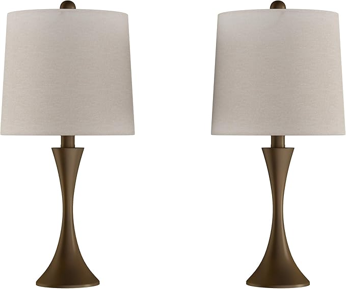 Table Lamps - Set of 2 Mid-Century Modern Lights with Metal Flared Trumpet Base - Includes Energy Efficient LED Light Bulbs by Lavish Home (Bronze)