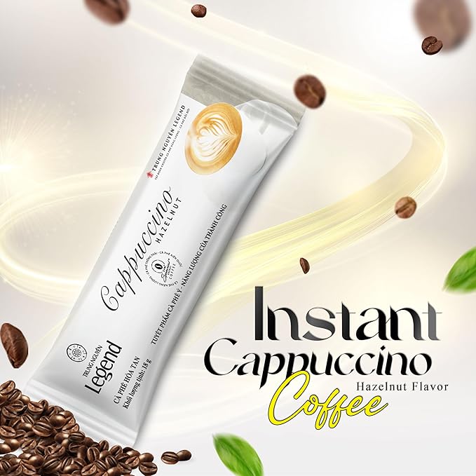 TRUNG NGUYEN LEGEND Cappuccino Hazelnut Instant Coffee Single Served Stick for Energy Boost (8oz - Box of 12 Sticks)