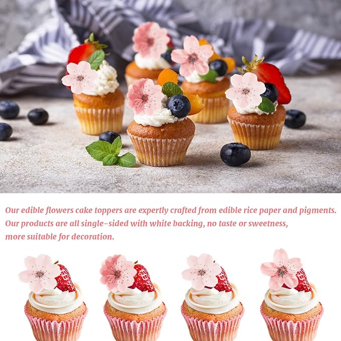 50pcs Edible Flowers Cake Decorations ??Flower Cupcake Toppers, Edible Flowers Cherry Blossoms Cake Topper Cupcake Toppers Decorations for Wedding Birthday Party