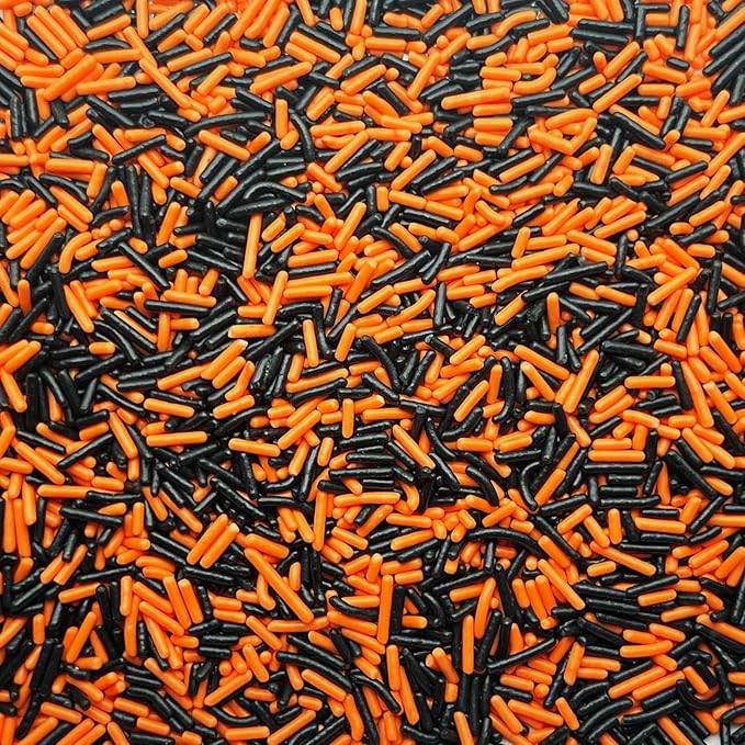 SE Si&Moos Black and Orange Sprinkles Edible Black and Orange Jimmies Soft Jimmy Sprinkles Halloween Cake Decorations Christmas Cookie Decorations for Cake Decorating,Ice Cream Toppings & Baking 2.75 OZ