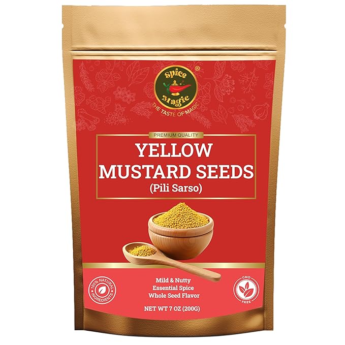 Spice Magic Yellow Mustard Seeds ??Whole | Bold, Earthy Flavor for Pickles, Curries & Spice Blends ??7 oz Resealable Pouch (7 OZ, Yellow Mustard Seeds)