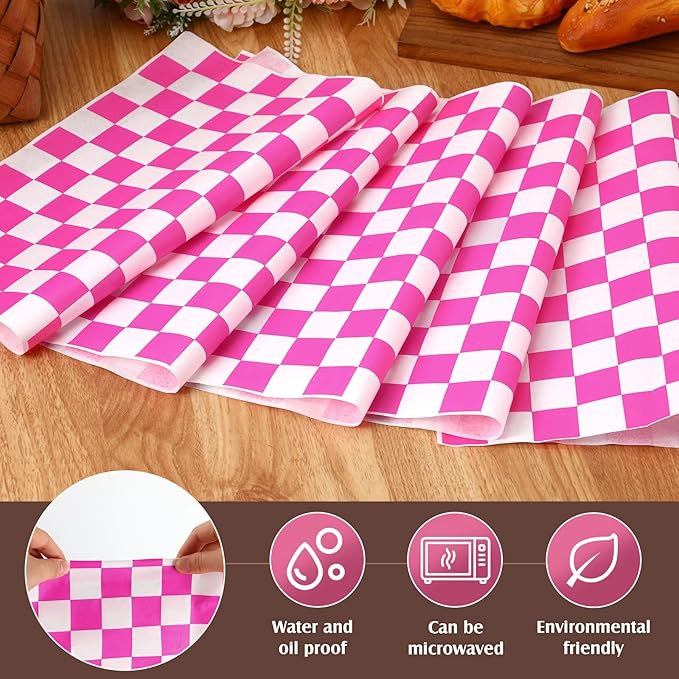Honeydak 600 Pcs Sandwich Wrapping Paper Sheet 15x15 Checkered Food Wax Sheets Parchment Burgers Paper Basket Liner Grease Restaurant Wedding Party Supplies for Wrapping Bread BBQ