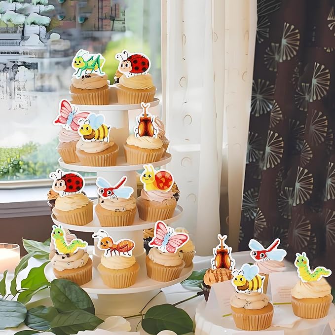 45 PCS Edible Insect Cupcake Toppers Summer Bugs Party Decorations Baby Shower Kids Birthday Party Cake Decorations Supplies