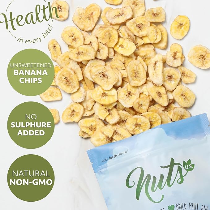 NUTS U.S. - Unsweetened Banana Chips | No Sulphure, Added & No Artificial Colors | NON-GMO | Natural | Packed in a Resealable Bag!!! (3 LBS)