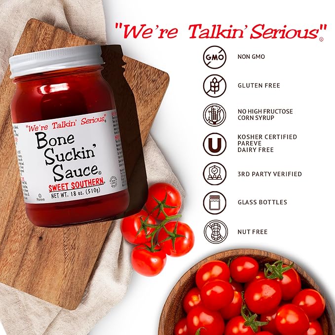 Bone Suckin' Sauce Sweet Southern BBQ Sauce, Gluten-Free, Non-GMO, Kosher, Sweetened with Cane Sugar & Molasses, All-Purpose Barbecue Sauce, For Ribs, Chicken, Pork, Beef (1 Count, Sweet Southern)