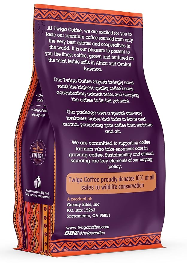 Twiga Coffee Premium Ethiopian Sidamo Whole Bean Coffee ??Organic Medium Roast Arabica with Berry, Citrus & Floral Notes ??Single Origin Ethiopia ??Freshly Roasted 12 oz