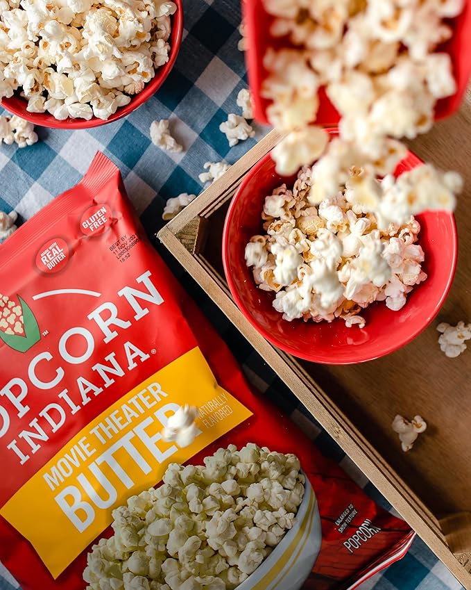 Popcorn Indiana Movie Theater Butter Popcorn (3 oz Bags ??6 Pack) Pre-Popped Popcorn Made with Real Butter, Gluten Free, No Artificial Flavors, Perfect for Movie Nights or After School Snacks