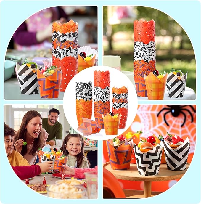 500 Counts Halloween Tulip Cupcake Liners Baking Paper Cups Wrappers Birthday Party Muffin Cupcake Baking Liners Grease Proof Cake Liner Holders for Halloween Party Supplies(Classic)