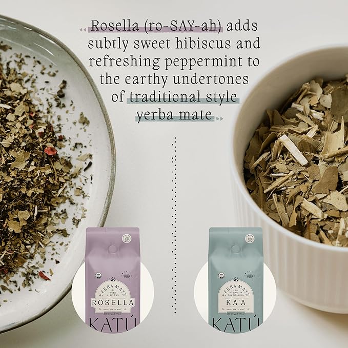 Kat첬 Rosella Premium Organic Loose-Leaf Yerba Mate Tea with Hibiscus, Peppermint, and Stevia Leaves, Vibrant Floral Twist, Natural Energy, 17.6 oz (500g)