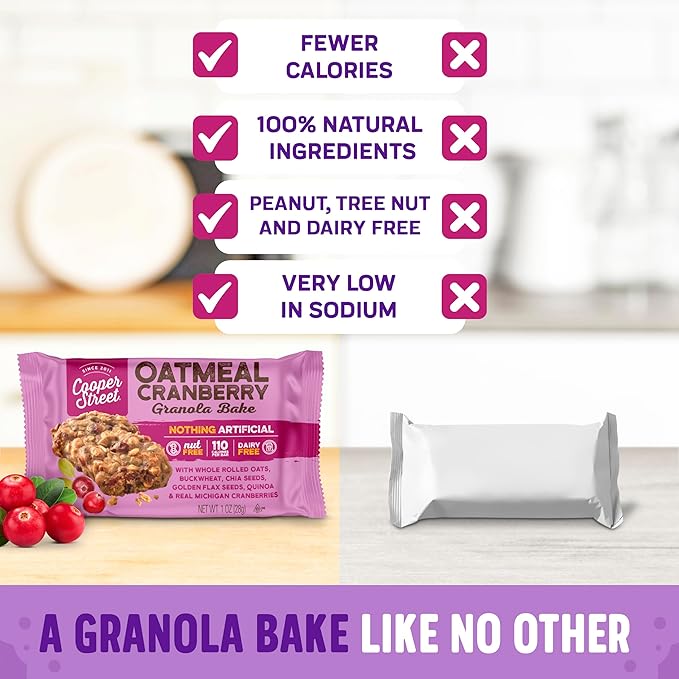 Cooper Street Granola Cookie Bake - Oatmeal Cranberry Chewy Granola Bars| Individually Wrapped Healthy Breakfast Granola Bars | 6 oz | 2 Pack