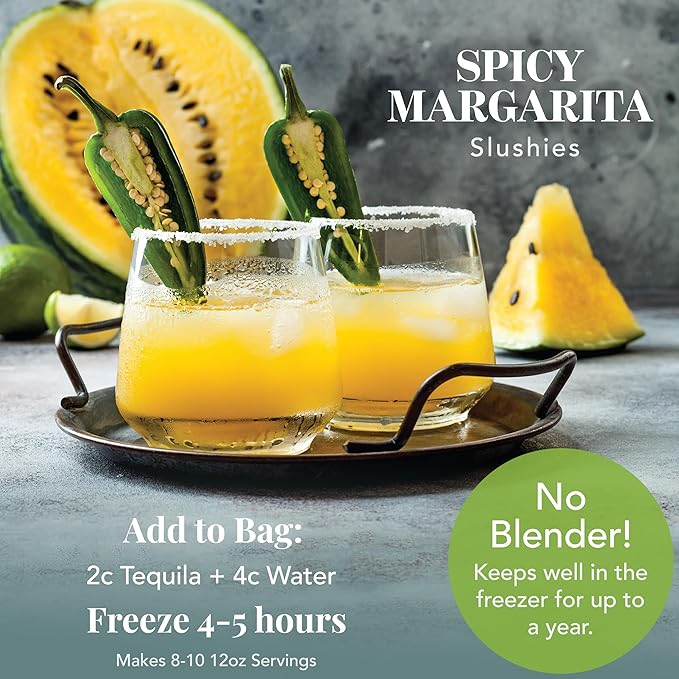 Frozen Cocktail Drink Mix - Makes 10 Spicy Margarita Slushies - Drink Powder Pouches for Alcohol - All Natural Low Sugar Mixer, No Blender Needed