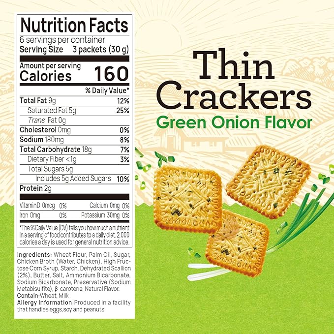 Vloong Green Onion Flavor Thin Crackers, Individual Packs with Versatile Flavors, Healthy Snacks, Thin & Crispy (1 Pack, 6.3 Ounce)