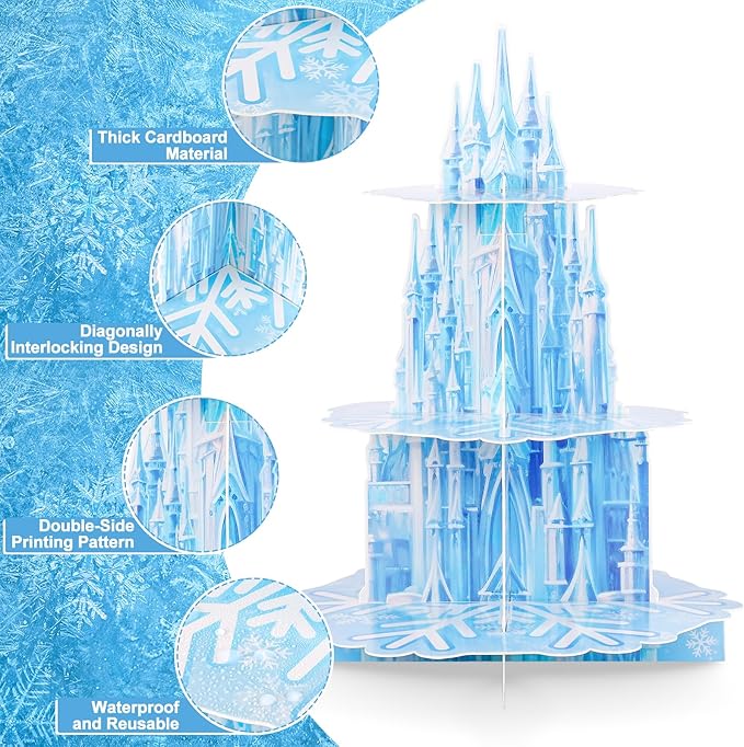 2 Pack Frozen Birthday Party Decorations Frozen Cupcake Stand 3 Tier Snowflake Cupcake Holder Winter Wonderland Decorations for Girls Kids Birthday Princess Party Holiday New Year Christmas Supplies