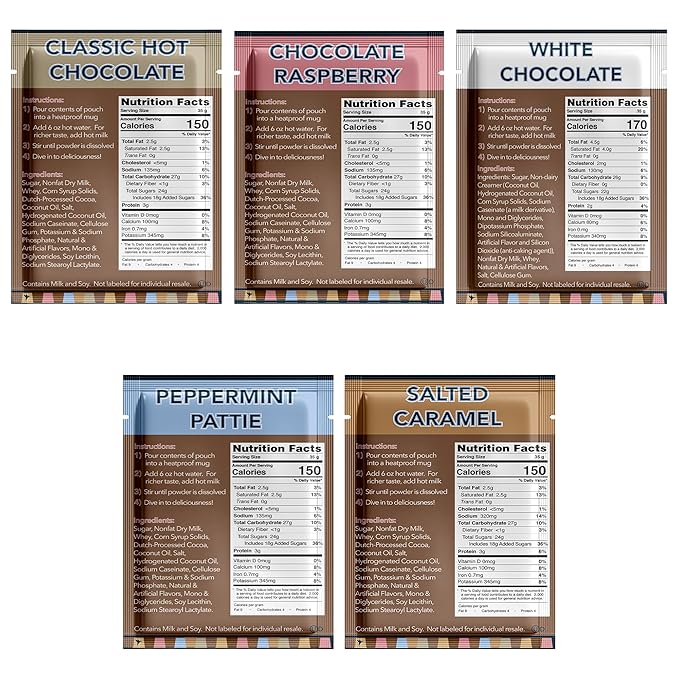Double Donut Flavored Hot Chocolate Packets Variety Pack, 9 Count Includes Classic, Chocolate Raspberry, Salted Caramel, Peppermint, Eggnog & Gingerbread (Pack of 2)