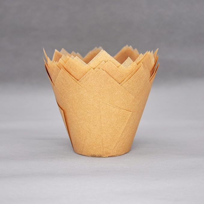 Extra Large Jumbo Muffin Greaseproof paper Baking cupcake cups, 2-1/4" x 3-3/4" Natural Tulip Baking Cup Case of 125 pcs (Extra Large) (125)