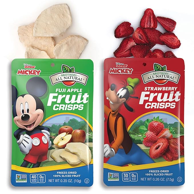 Brothers All Natural Disney Freeze Dried Fruit Crisps, Variety Pack, 8 Single Serve Bags, Fuji Apple, Strawberry, Made with 100% Fruit, Gluten Free, Soy Free, Vegan, Heathy Snack, Lunch Box Ready