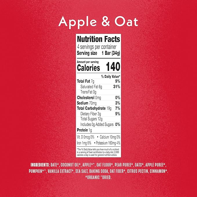 Once Upon A Farm Soft-Baked Bars, Apple & Oat, Kosher, USDA Certified Organic, Non-GMO, 4 Count, 4.8 Ounce (Pack of 8)