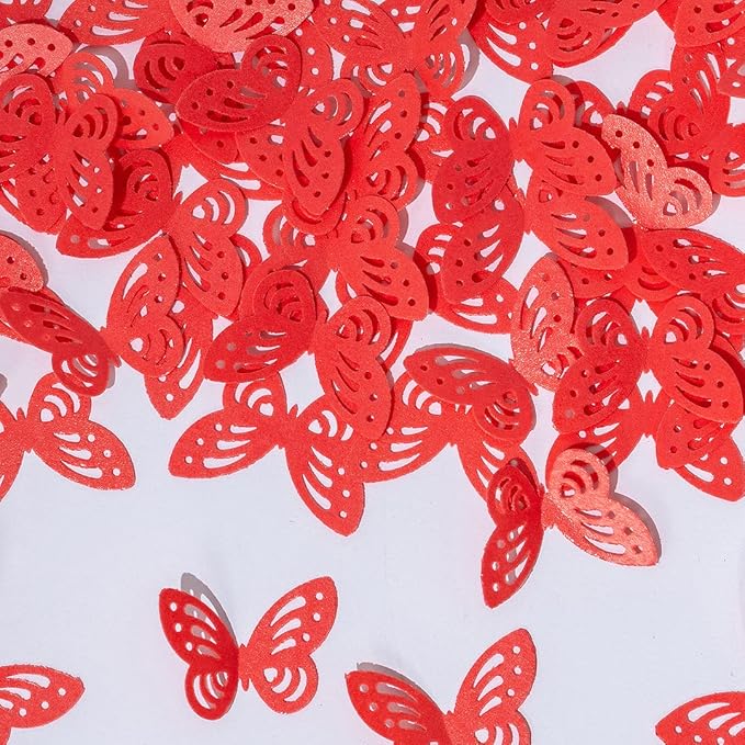 Red Edible butterflies Wafer Paper Cake Cupcake for Decorating Rice Paper Flower Food Decorations for Baking Girl Birthday Party Mix Size Color (Rosered butterflies60)